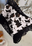 Cow Lace Splicing Panties - Black