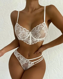 Sheer Mesh Floral Embroidery Cutout Lingerie Set