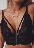 Lace Floral Hollow Out Adjustable Spaghetti Strap Bra - Black