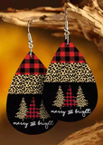 Christmas Merry And Bright Plaid Leopard Earrings