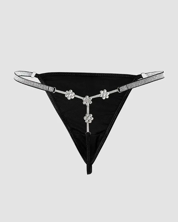 Rhinestone Chain Decor Thong Panty