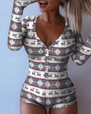 Christmas Plunge Button Long Sleeve Romper