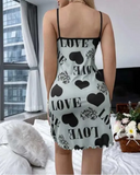 Love Heart Print Contrast Binding Nightdress