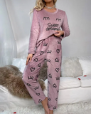 Heart Print Letter Embroidery Fluffy Pajamas Set