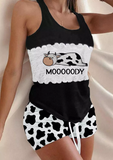 Mooooody Cow Color Block Tank And Shorts Pajamas Set