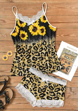 Sunflower Leopard Lace Camisole And Shorts Pajamas Set