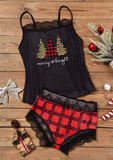 Christmas Merry And Bright Plaid Lace Camisole And Shorts Pajamas Set