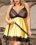 Plus Size Contrast Lace Babydoll With Eye Mask