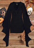 Halloween Lace Up Batwing Sleeve Bodycon Dress