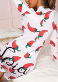 Chili Button Long Sleeve V-Neck One-Piece Pajamas - White