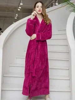Jacquard Flannel Belt Long Sleeves Sleepwear Pajamas For Autumn Winter