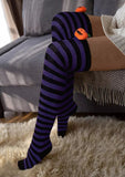 Halloween Pumpkin Face Striped Over Knee Long Socks