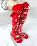 Christmas Elk Snowflake Print Pom Pom Socks
