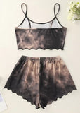 Skeleton Hand Tie Dye Camisole And Shorts Pajamas Set - Brown