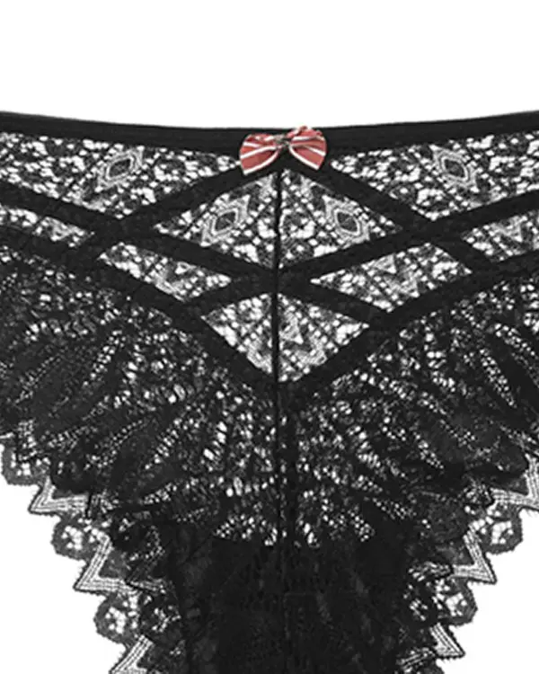 Bowknot Decor Crochet Lace Criss Cross Panty