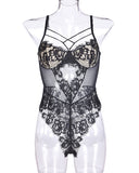 Contrast Lace Cut Out PU Leather Teddy
