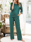 Plus Size Women Striped Loose Casual 3/4 Sleeve Pajama Sets