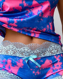 Abstract Print Lace Trim Bowknot Decor Cami Set