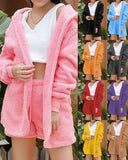 Plush Homewear Casual 3-Piece Set Long Sleeve Navel Vest Shorts Pajamas Set