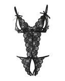 Bowknot Decor Backless Crotchless Lace Teddy