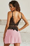 Pink Lace Mesh Open Back Babydoll